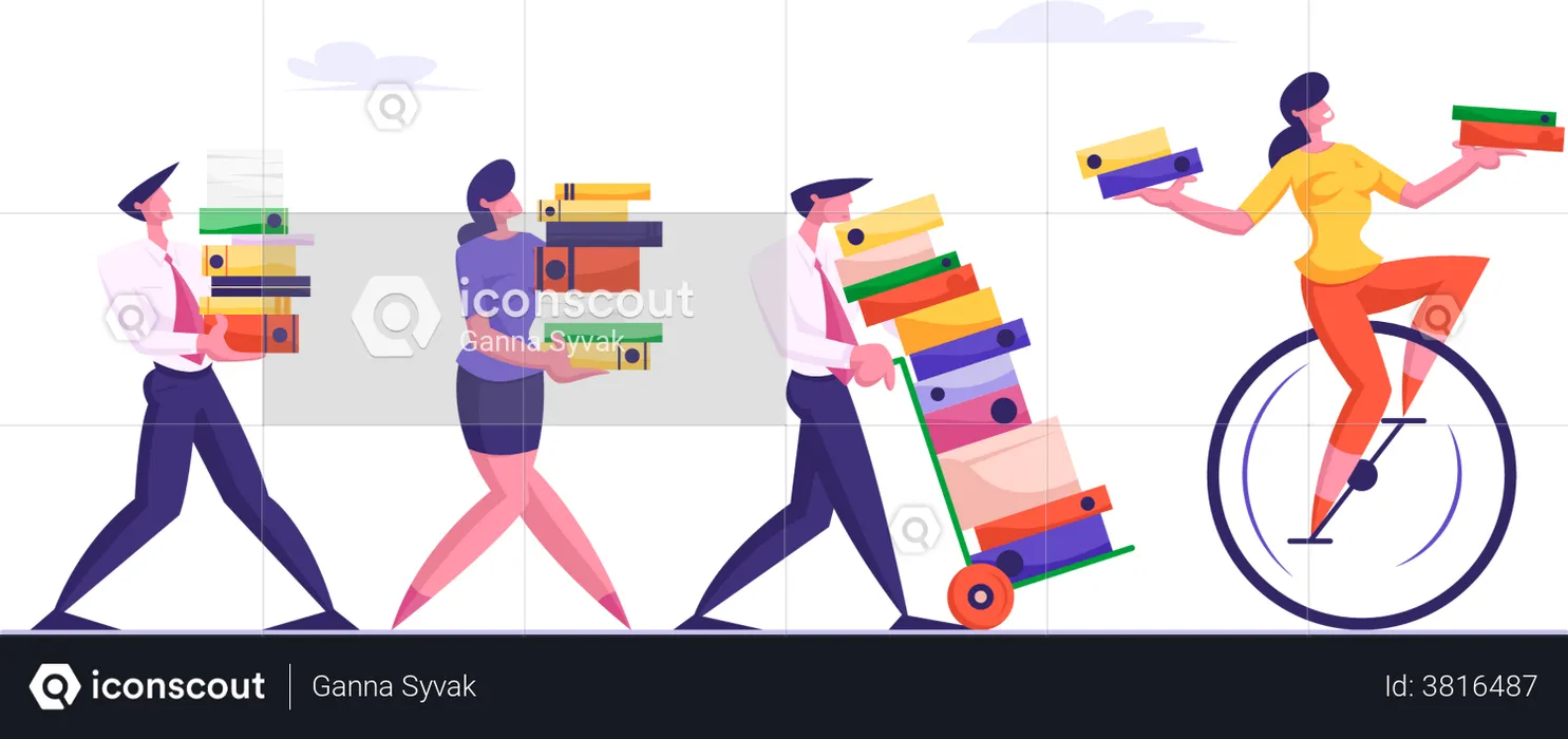 Employees carrying workload after holidays  Illustration