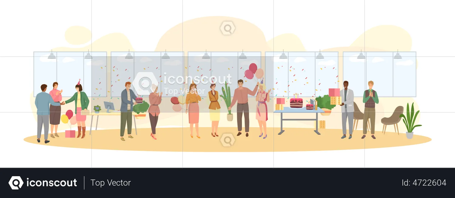 Employees celebrating at office workplace  Illustration