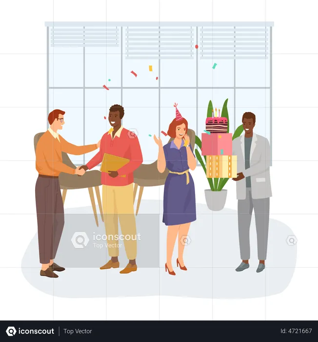 Employees celebrating birthday party  Illustration