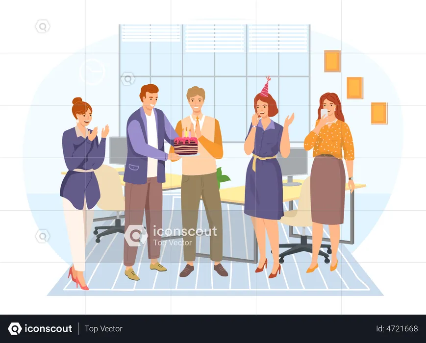 Employees celebrating birthday together  Illustration