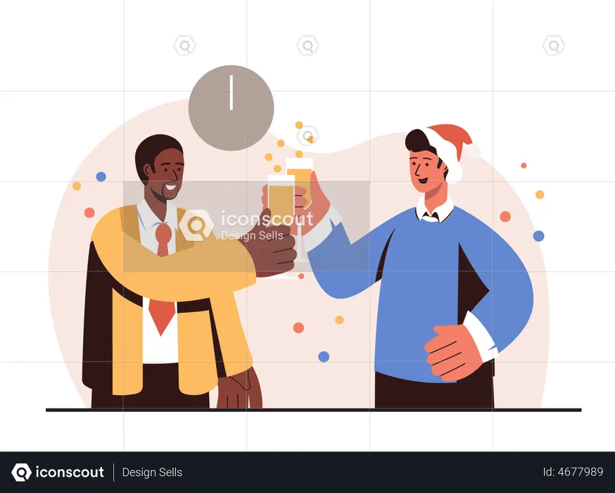 Employees celebrating Christmas evening with a drink  Illustration