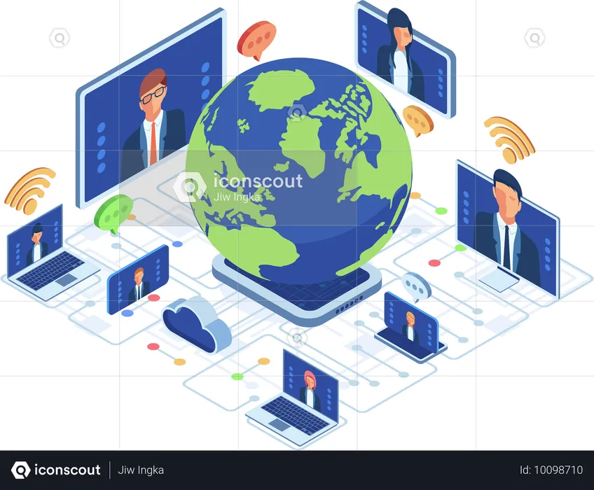 Employees connected globally through internet  Illustration