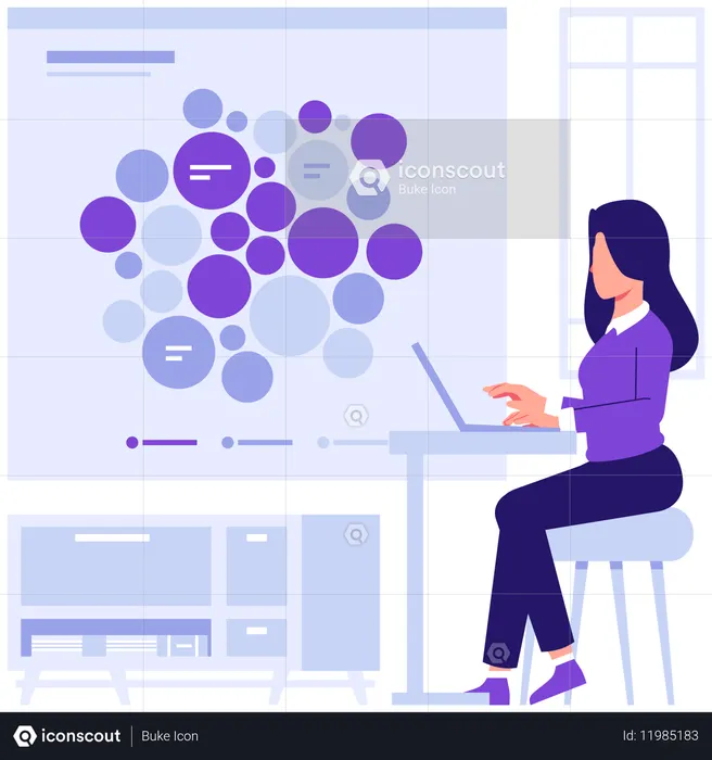 Employees discussing bubble chart data  Illustration