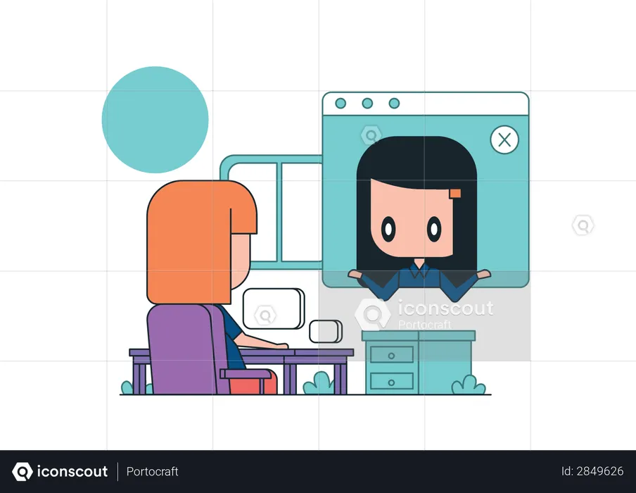 Employees discussing business idea on video call  Illustration