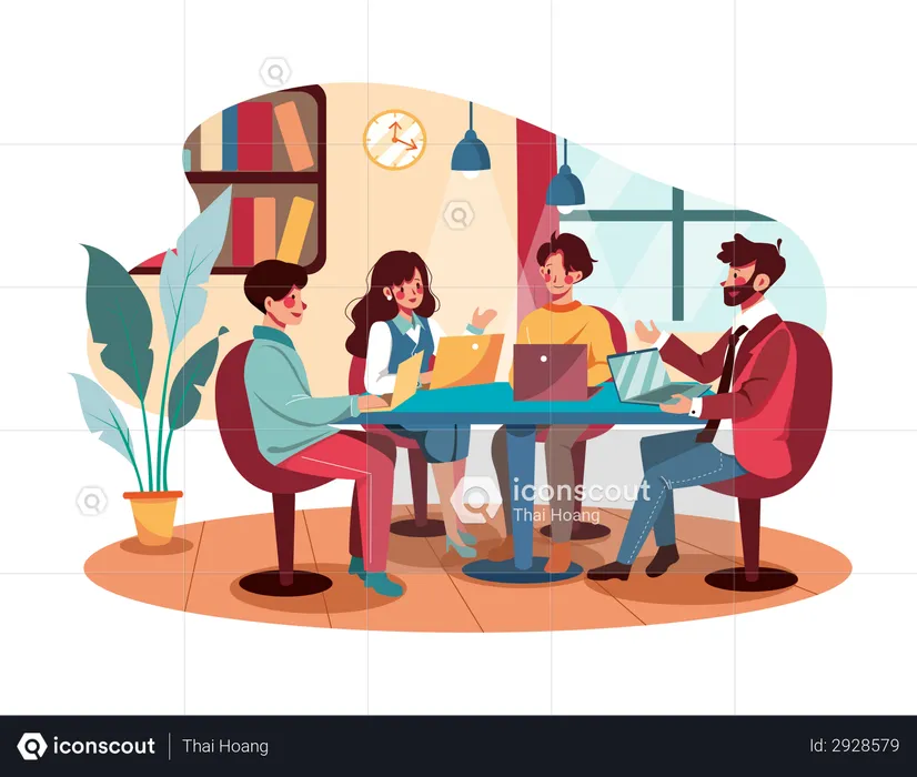 Employees discussing marketing strategy  Illustration