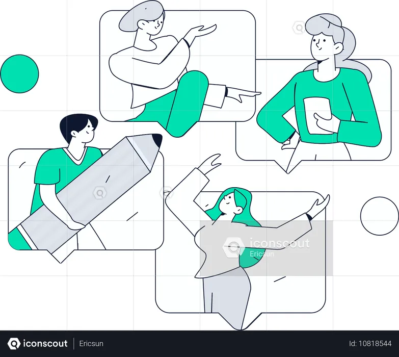 Employees discussing their ideas in online meeting  Illustration