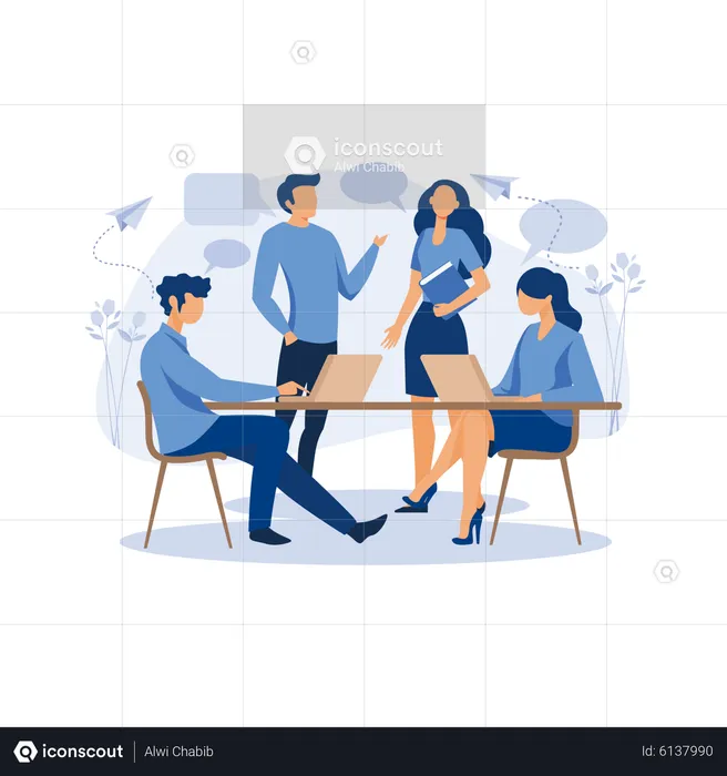 Employees doing collective thinking  Illustration