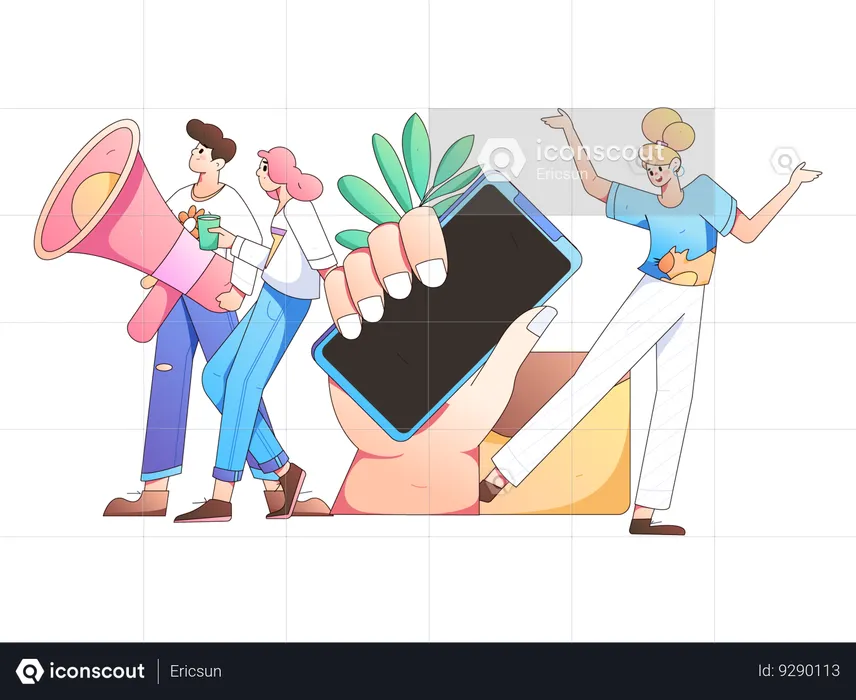 Employees doing online marketing  Illustration