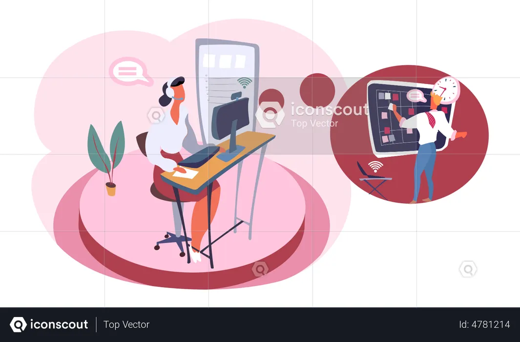 Employees doing online meeting  Illustration