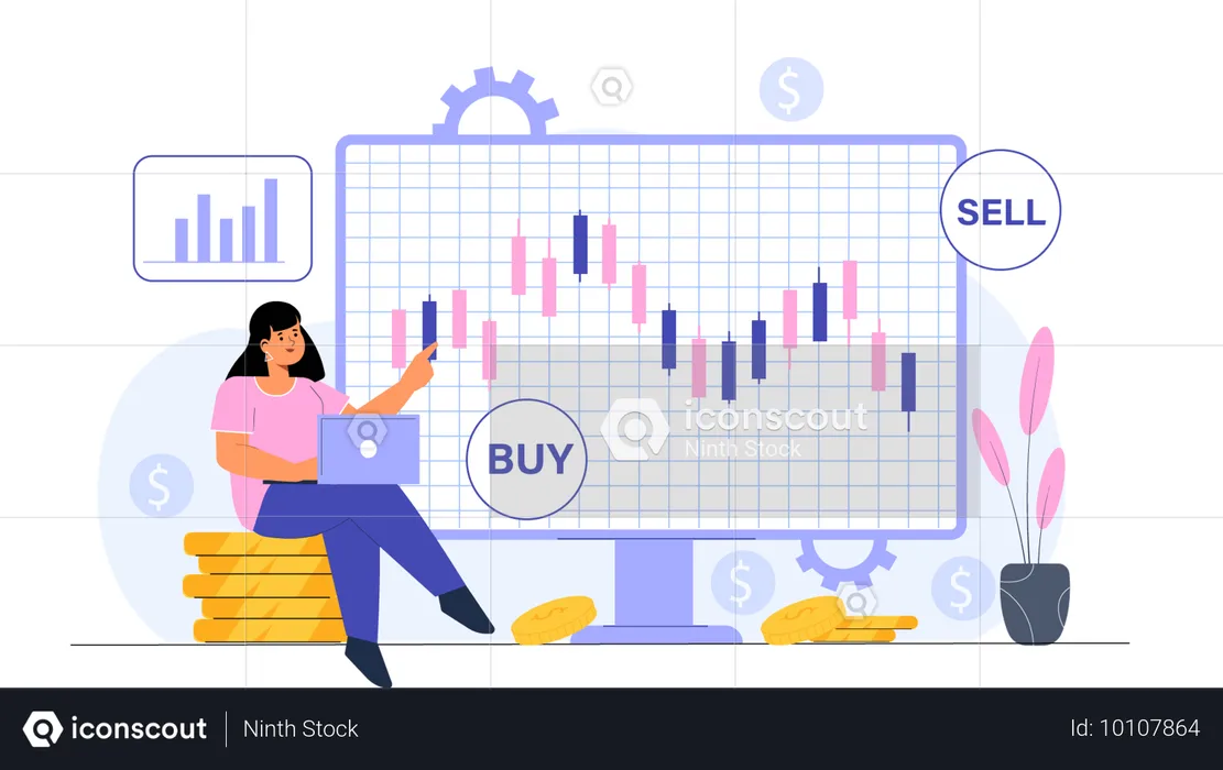 Employees doing stock market trading  Illustration