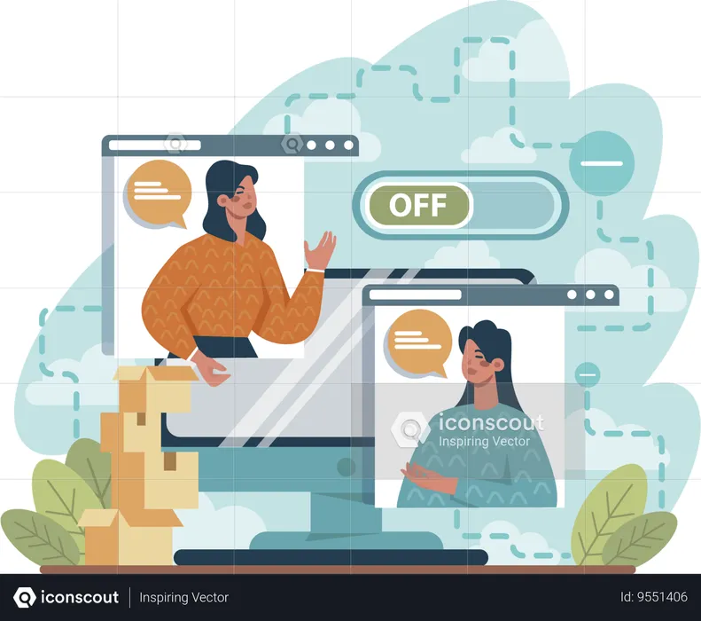 Employees faces no internet while online meeting  Illustration