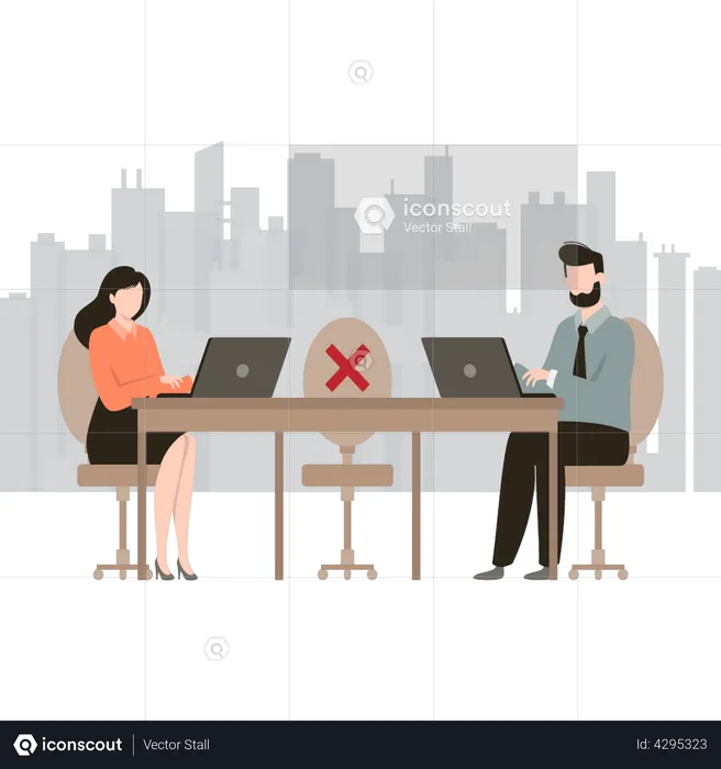 Employees maintaining a safe distance  Illustration