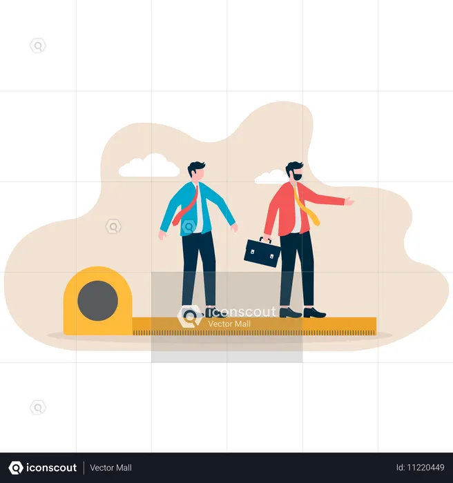 Employees measuring performance scale  Illustration