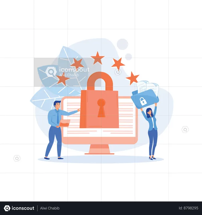 Employees protect database  Illustration