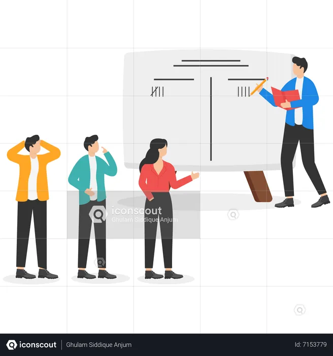Employees raising hands to vote for finding conclusion among project team meeting  Illustration