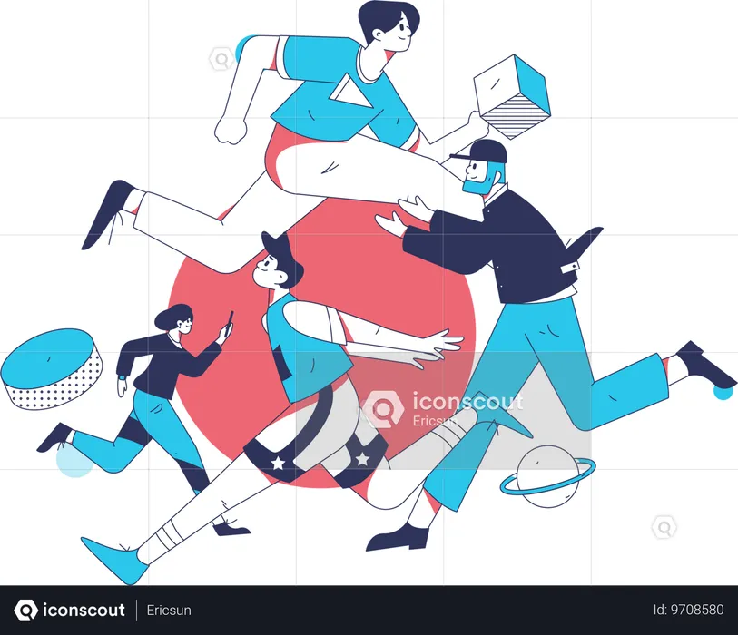 Employees runs fast going to office  Illustration