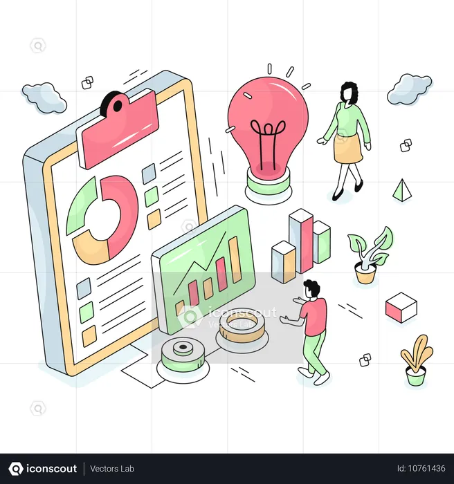 Employees sharing ideas on Business Report  Illustration