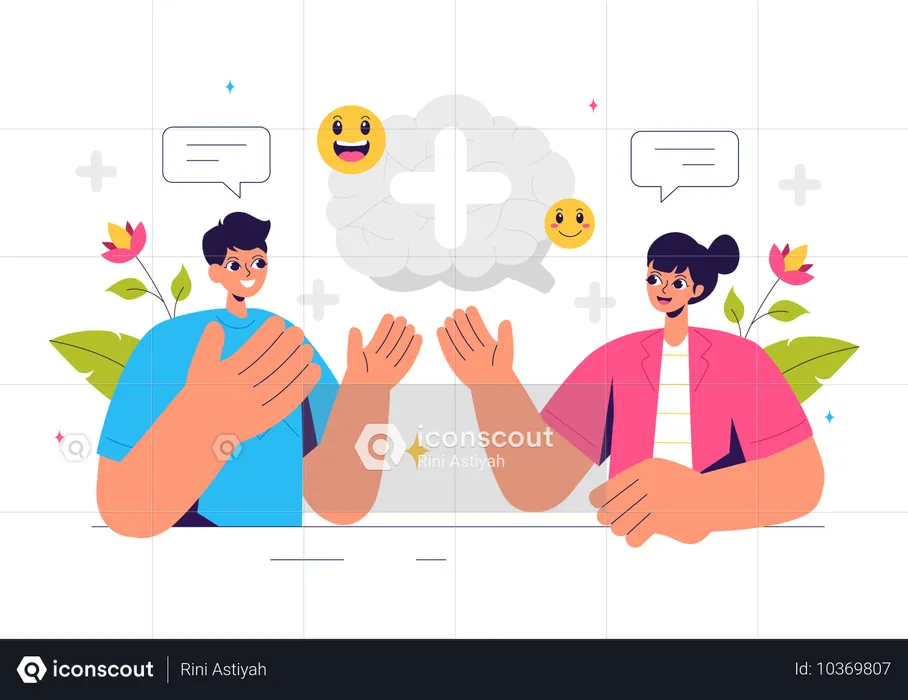 Employees sharing positive thoughts with each other  Illustration