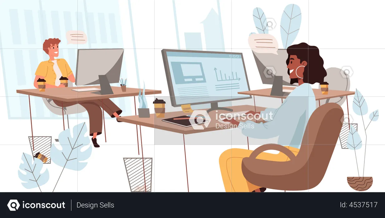 Employees talk and discuss tasks in office  Illustration