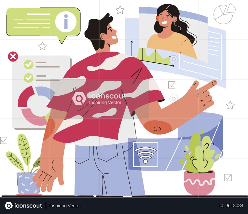 Employees talking online  Illustration