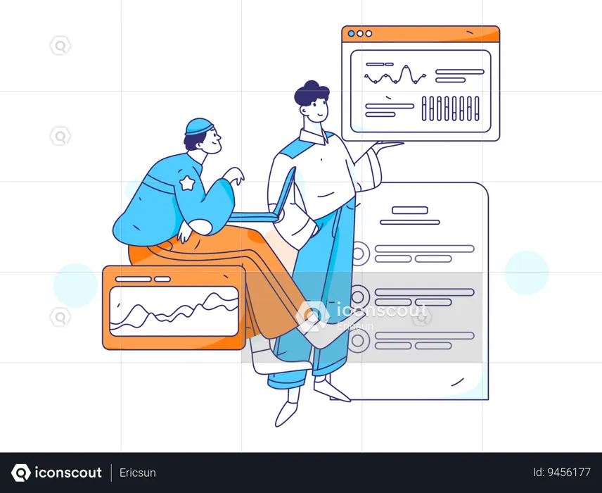 Employees team working on data analytics  Illustration