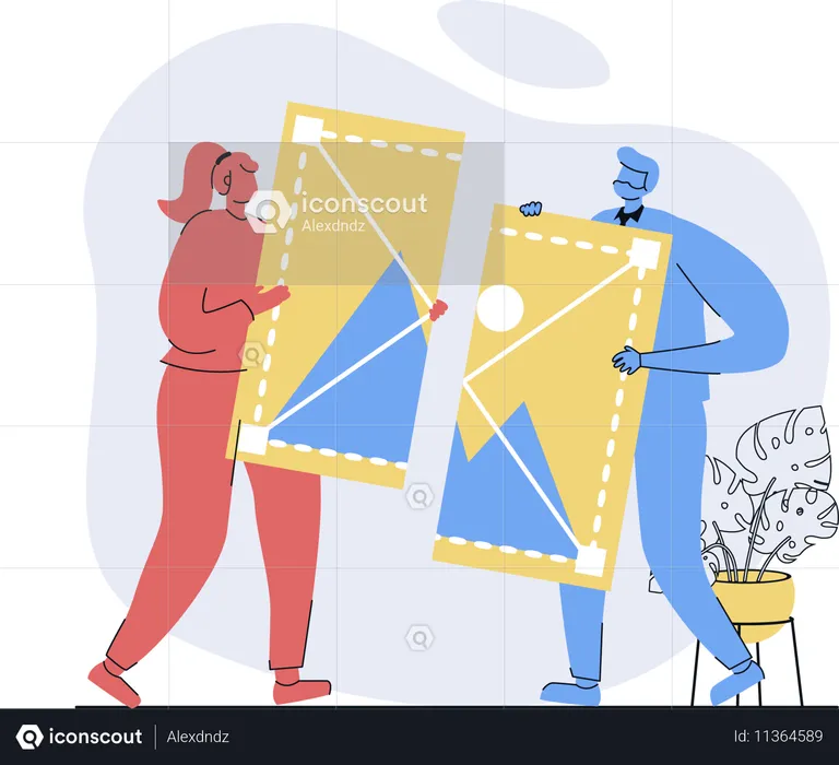 Employees team working on web grid  Illustration