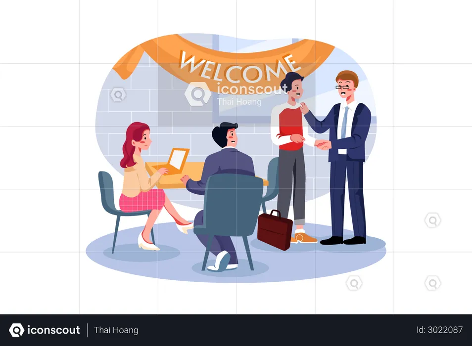 Employees welcoming new employee in office  Illustration