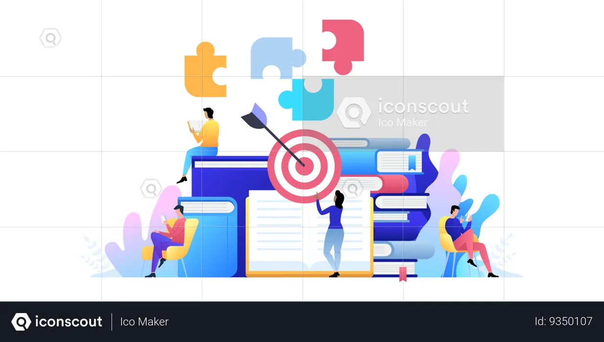 Employees work on business targets  Illustration