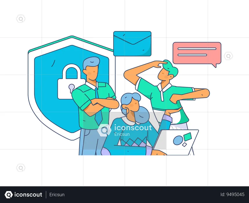 Employees work on data security  Illustration