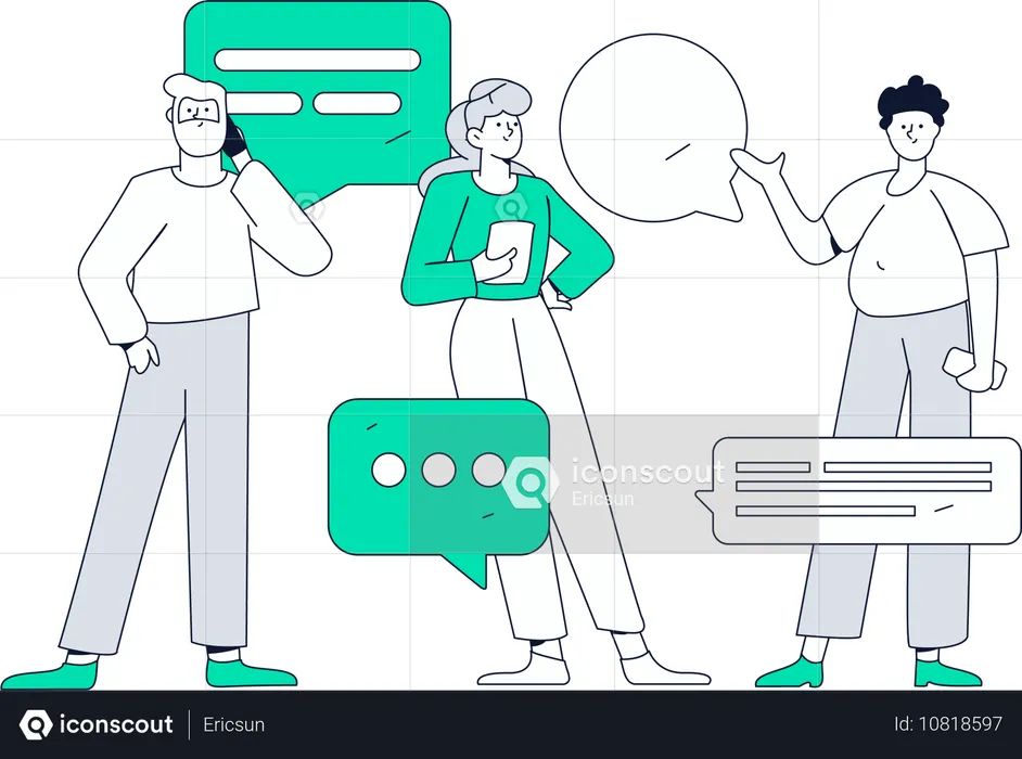 Employees work on online chats  Illustration