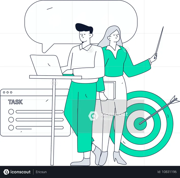 Employees work on target achievement  Illustration