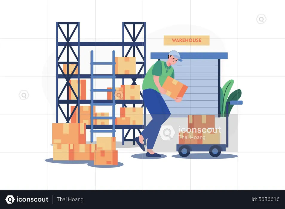 Employees Working In Warehouse  Illustration