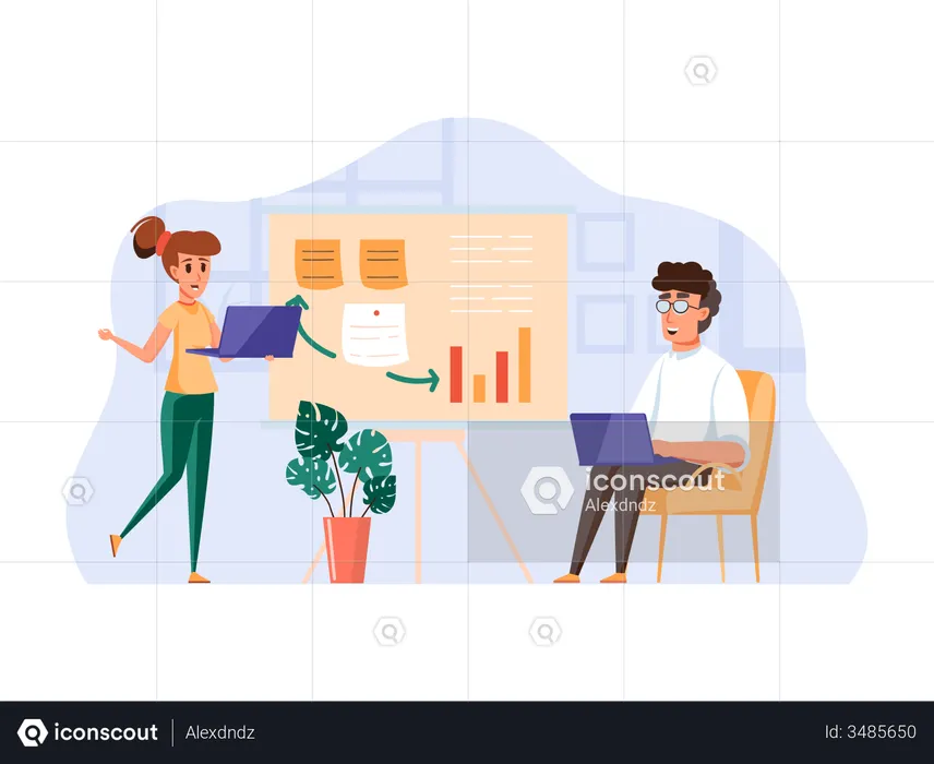 Employees working on business growth analysis  Illustration