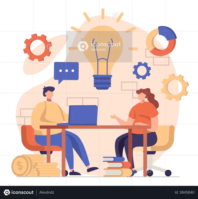 Employees Working On Business Idea  Illustration