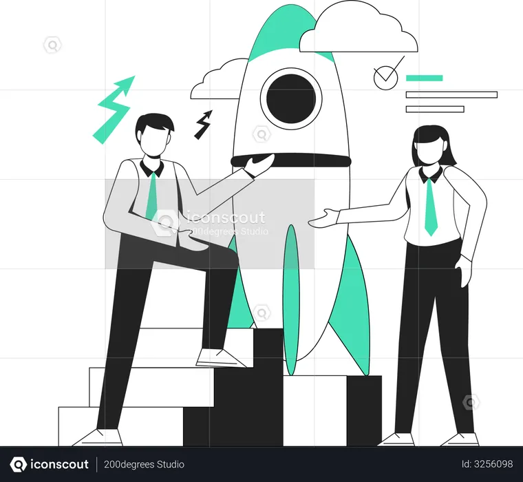 Employees working on business startup  Illustration