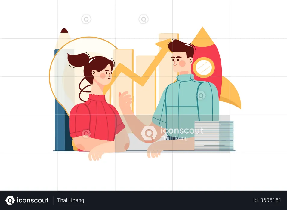 Employees Working On Business Startup  Illustration