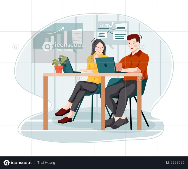 Employees working on business strategy  Illustration