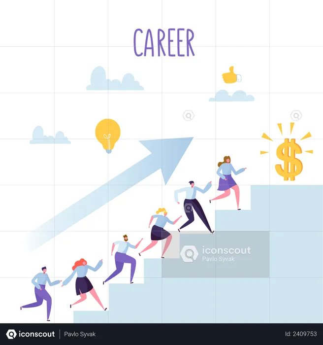 Employees working on career growth  Illustration