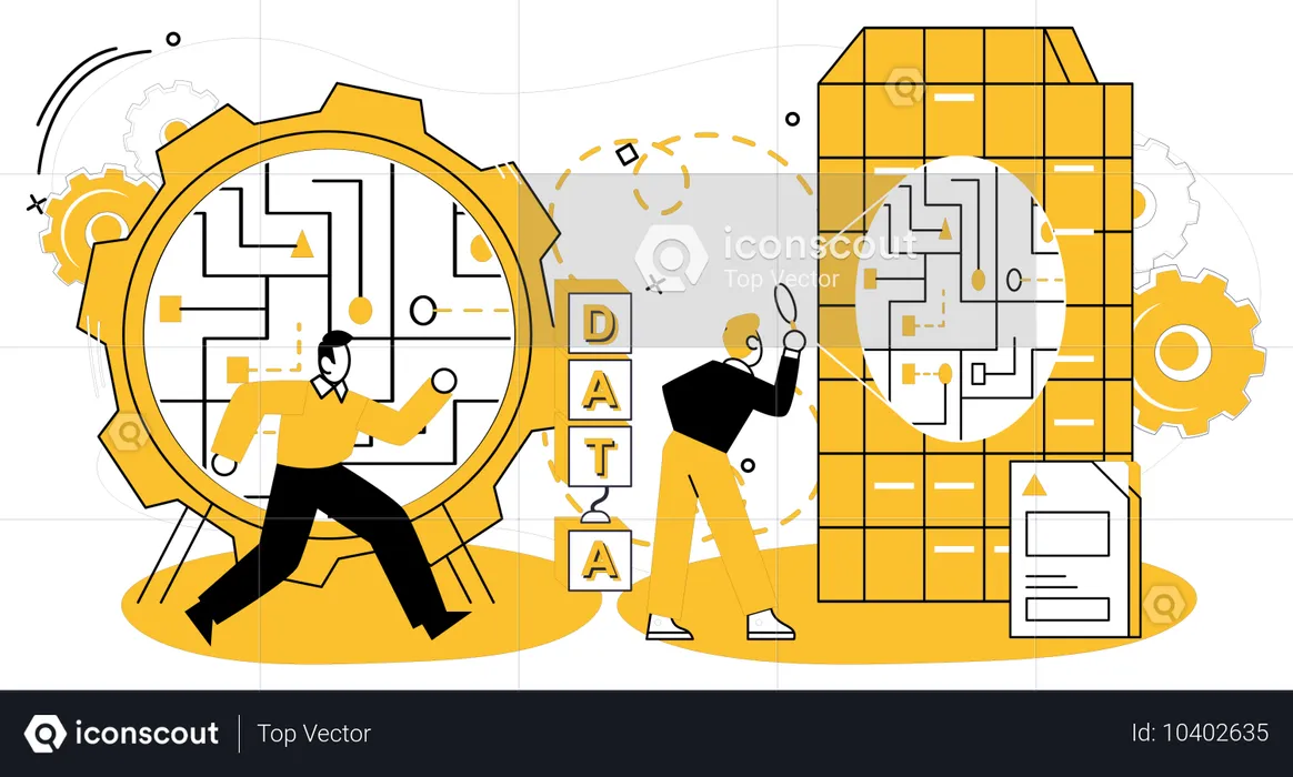 Employees working on data Information Extraction  Illustration