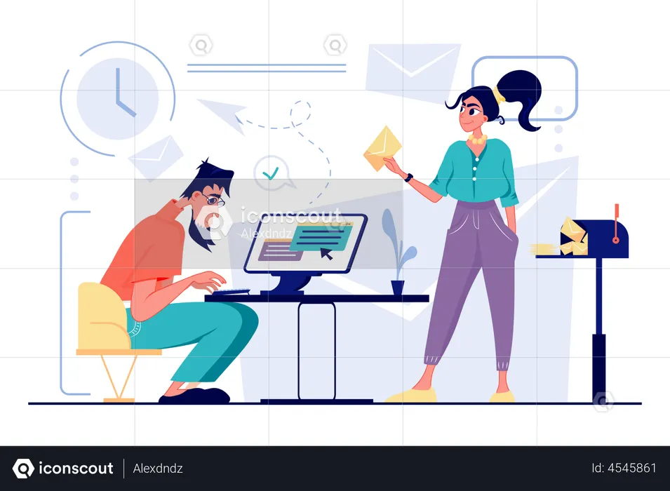 Employees working on email marketing  Illustration