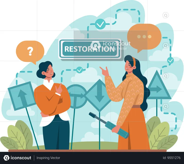 Employees working on internet restoration  Illustration