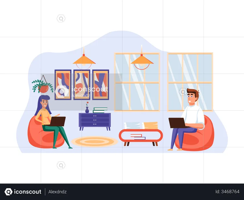 Employees working on laptop  Illustration