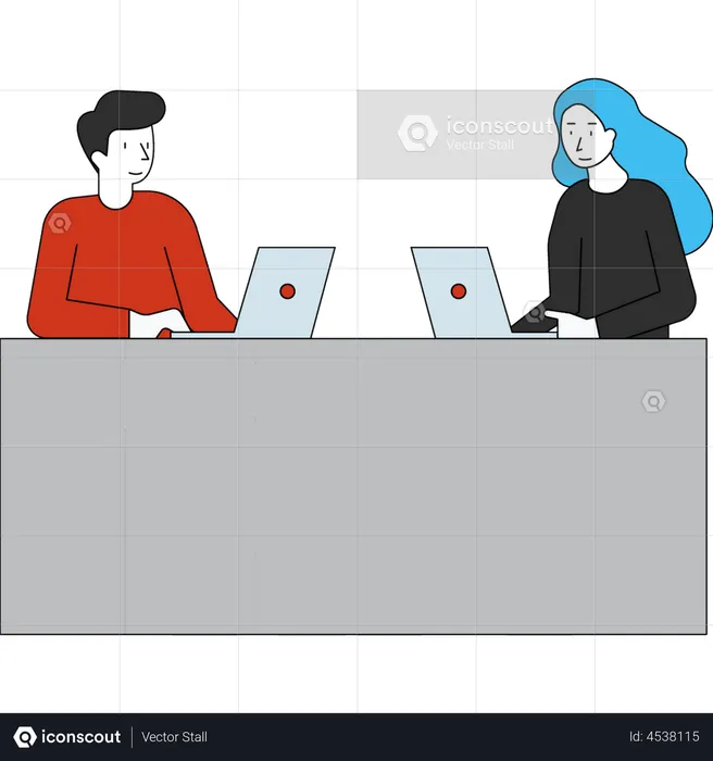 Employees working on laptop  Illustration