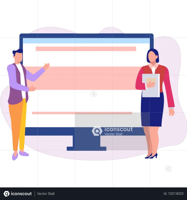 Employees working on office document  Illustration