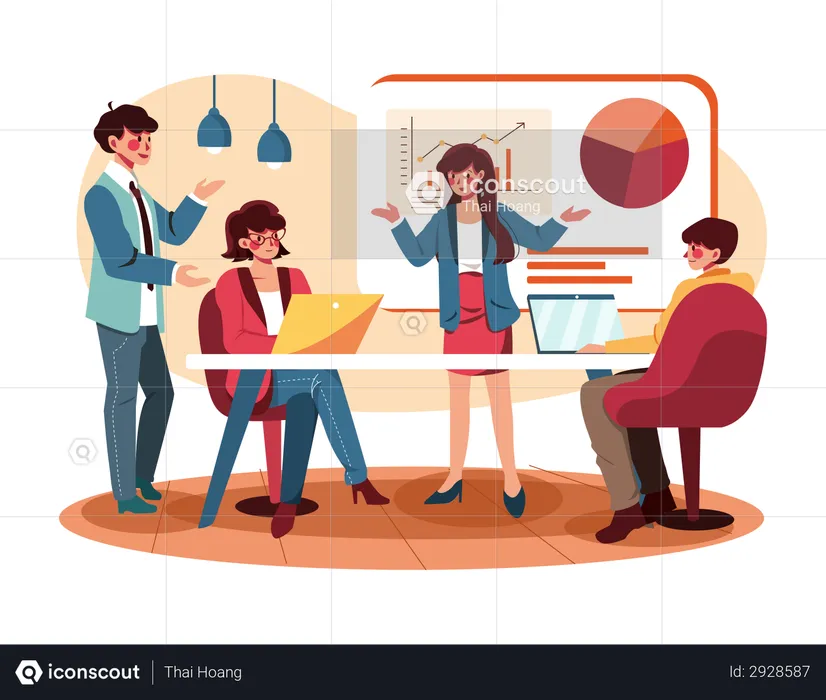 Employees working on presentation  Illustration