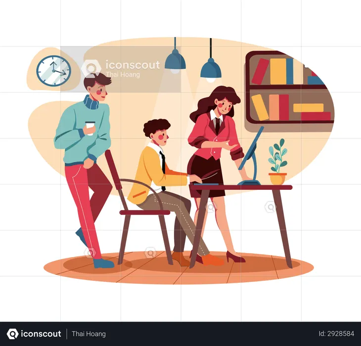 Employees working on product marketing  Illustration