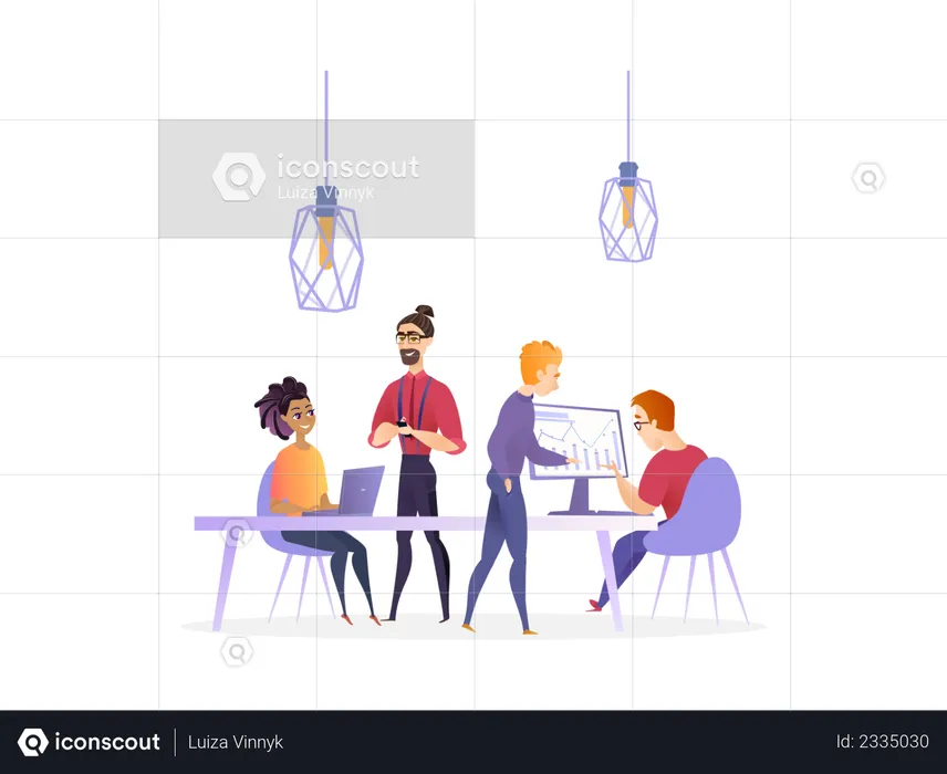 Employees working on project  Illustration