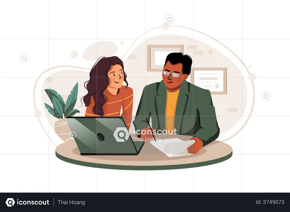 Employees working on project  Illustration