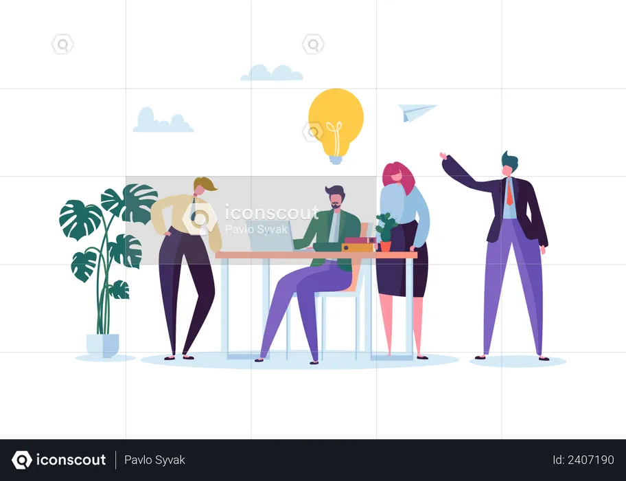 Employees working on project  Illustration