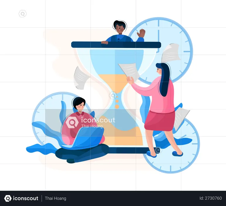 Employees working on project with deadline  Illustration